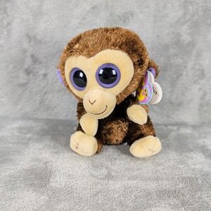 TY Beanie Boo Coconut the Monkey Plush Toy 2009 Solid Eyes Purple Tags NWT
